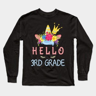 Flowers Unicorn Student Hello 3rd Grade Class Back To School Long Sleeve T-Shirt